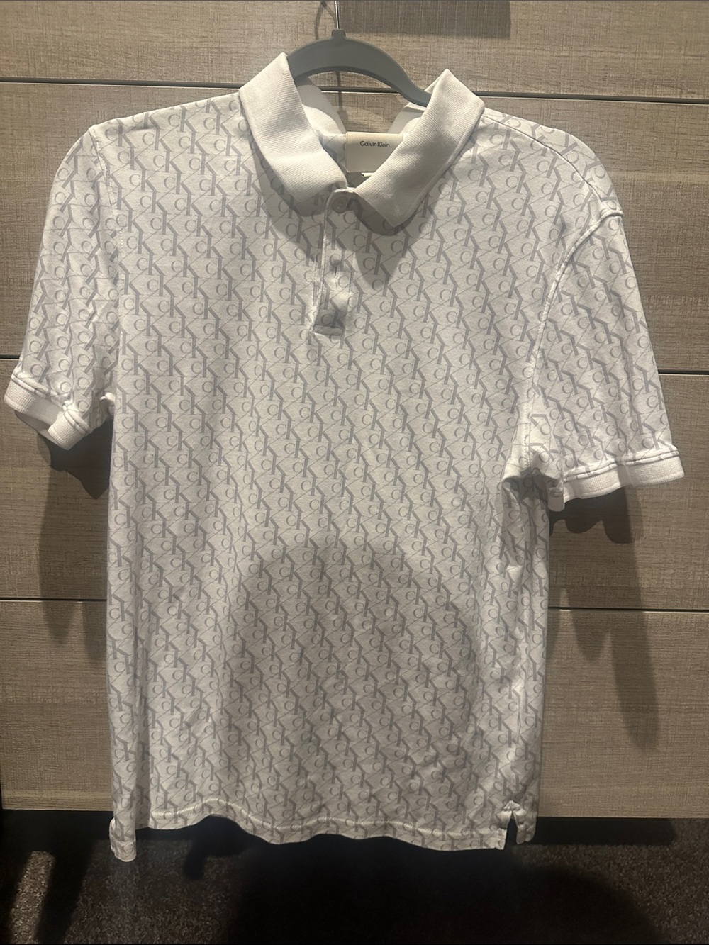 Calvin Klein White Polo with Subtle Gray CK Monogram